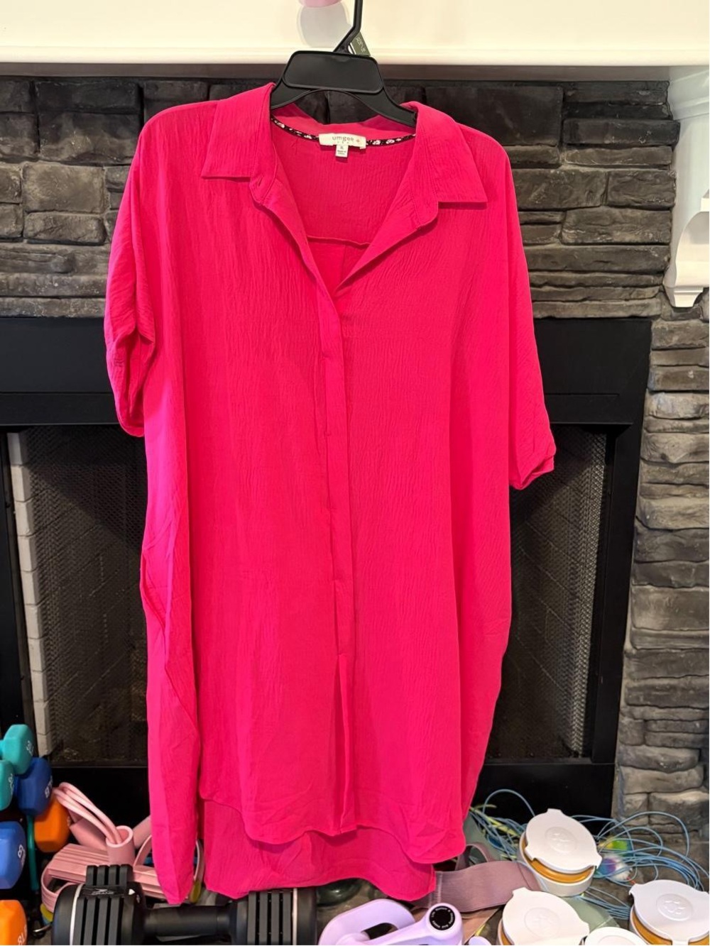 Crescent Vibrant Hot Pink Collared Buttoned dress